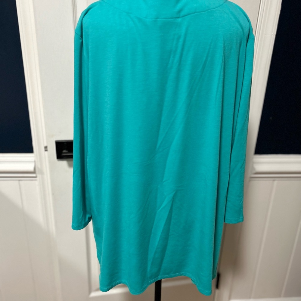 Ruby Rd. Turquoise V-Neck Tunic with Fringe - Picture 3 of 5